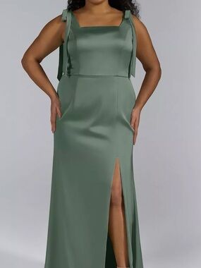 NWOT AW Bridal Natalie Dress Olive Satin Bridesmaid Gown Size 14